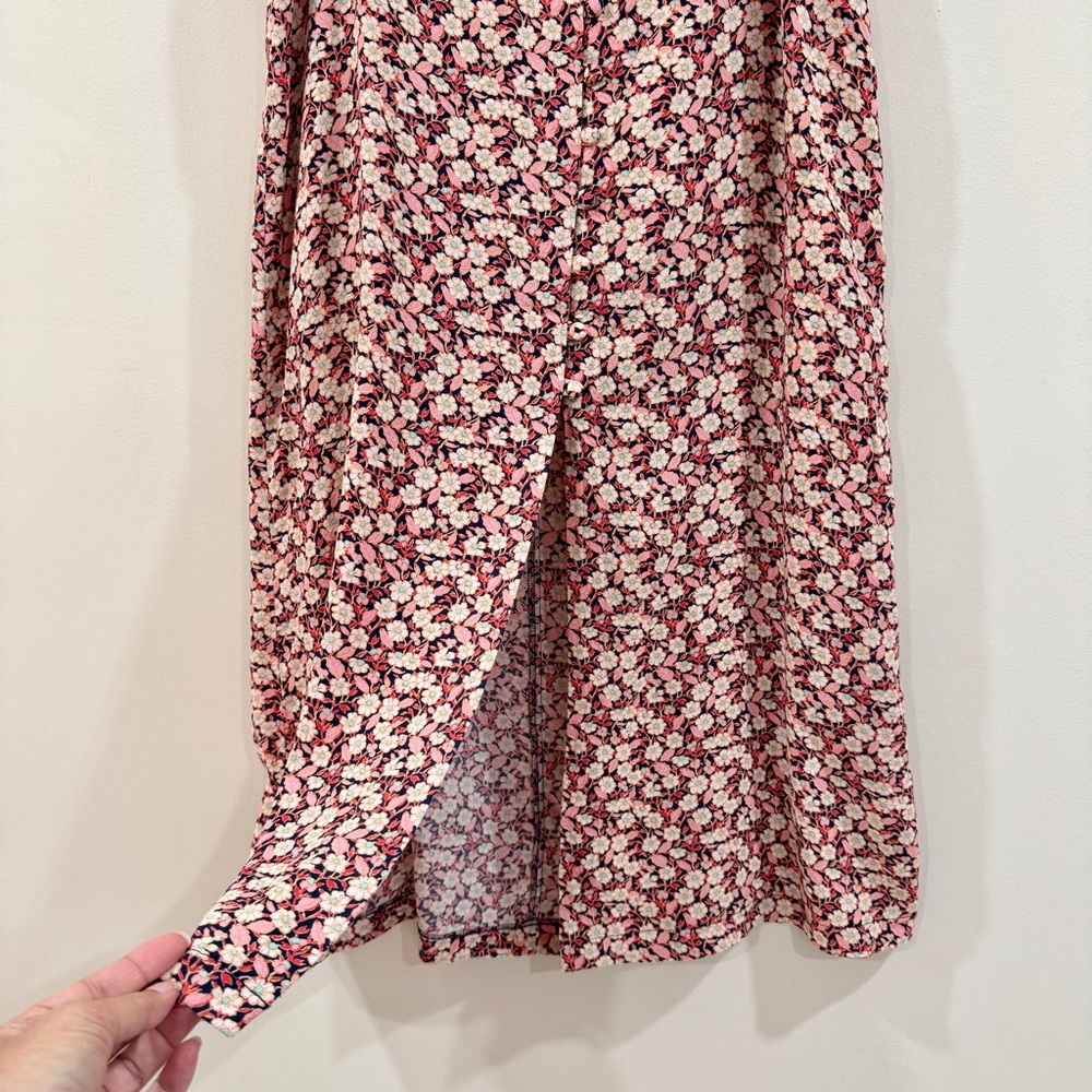 Mango Ditsy Floral Midi Skirt Button Front Center Slit Size XL Cottagecore - Picture 5 of 9
